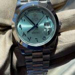 138H Custom 40mm daydate,caixa de aco, bezel LISO, mostrador ice blue,marcadores arabico, calendario arabico,bracelete presidente, eta-a2 (10)