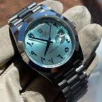 138H Custom 40mm daydate,caixa de aco, bezel LISO, mostrador ice blue,marcadores arabico, calendario arabico,bracelete presidente, eta-a2 (8)