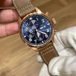 50MA zf 44mm,lpp, caixa de ouro amarelo,fundo azul, pulseira de couro marrom ,eta-a7750 (3)