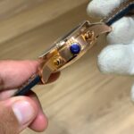 50MA zf 44mm,lpp, caixa de ouro amarelo,fundo azul, pulseira de couro marrom ,eta-a7750 (5)
