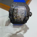 155HD rm011-03 fibra de carbono modificado, dial preto, pulseira SILICONE AZUL, Calendario Modificado,eta7750 (1)