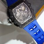 155HD rm011-03 fibra de carbono modificado, dial preto, pulseira SILICONE AZUL, Calendario Modificado,eta7750 (3)
