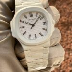 172U pf 40mm ,com aro refinado, nautilus,caixa BRANCO DLC, mostrador branco ppf v4, calendario upgrade,bracelete metal , cal.MT9015 (37)