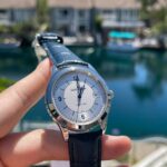 182W master controle date 40mm caixa de aco mostrador plateado couro azul, MT9015 -3